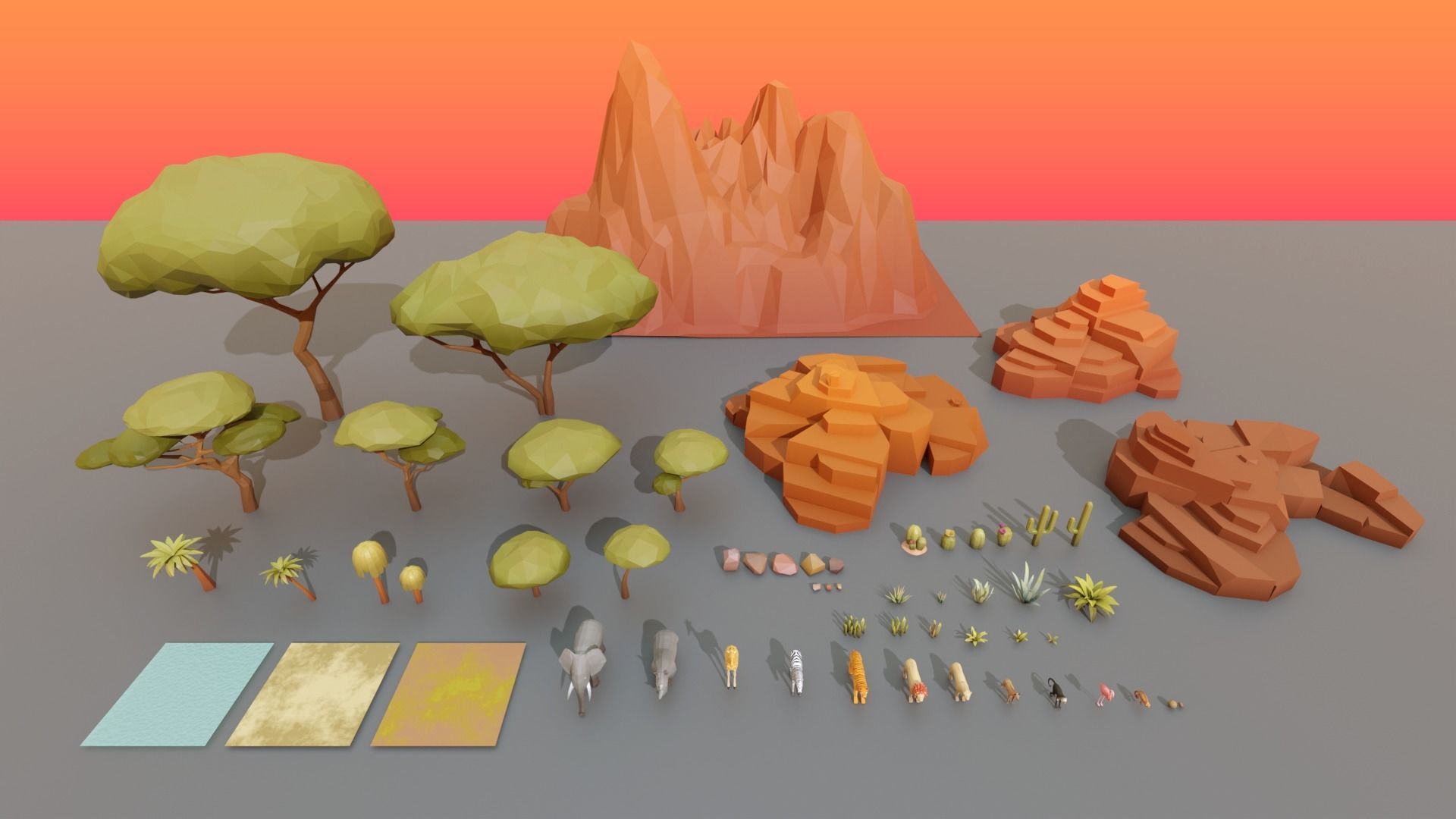 Complet Edition Savannah Biome Low Poly 3D Model Collection_2