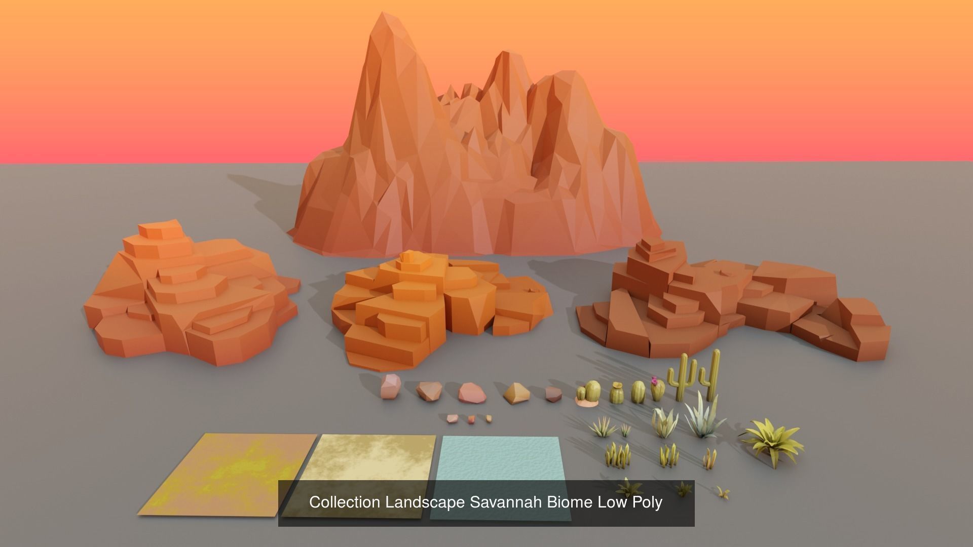 Complet Edition Savannah Biome Low Poly 3D Model Collection_3