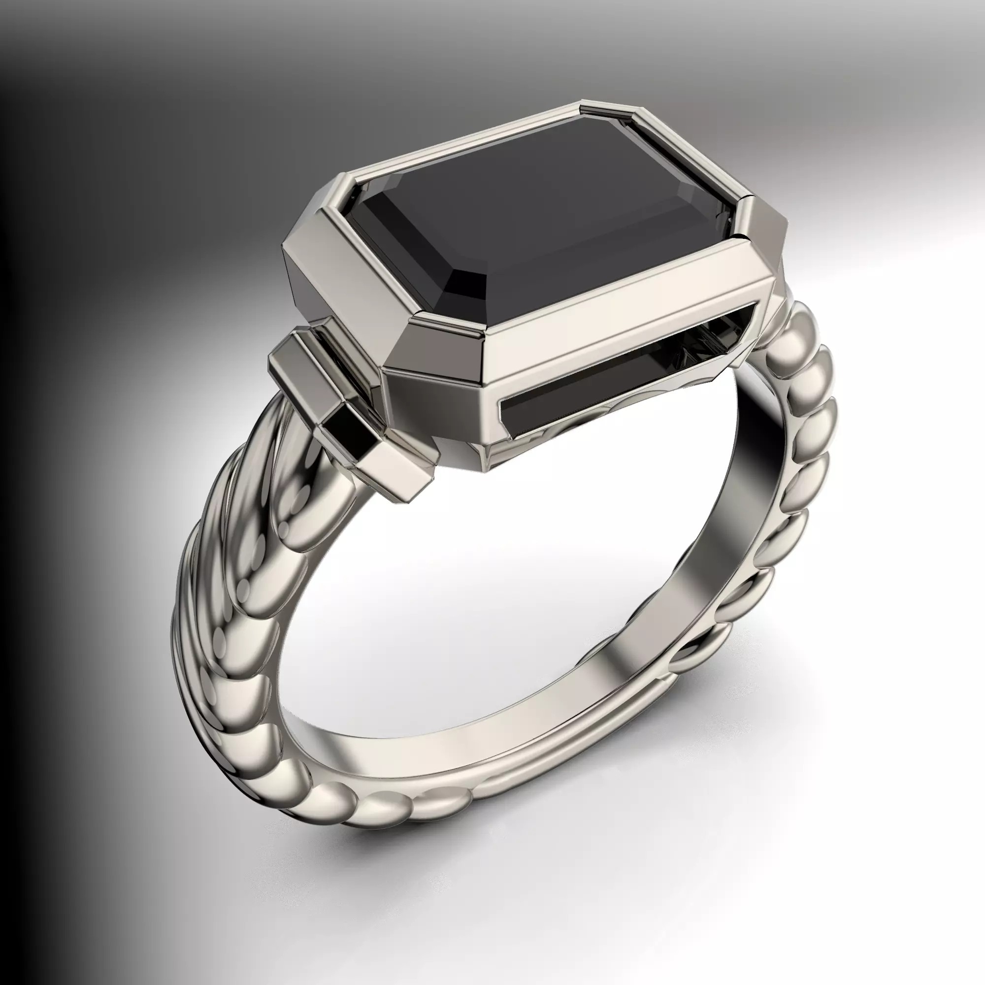 jewelry signet ring with gem shape emerald 2ct Printing file 3D print model_0