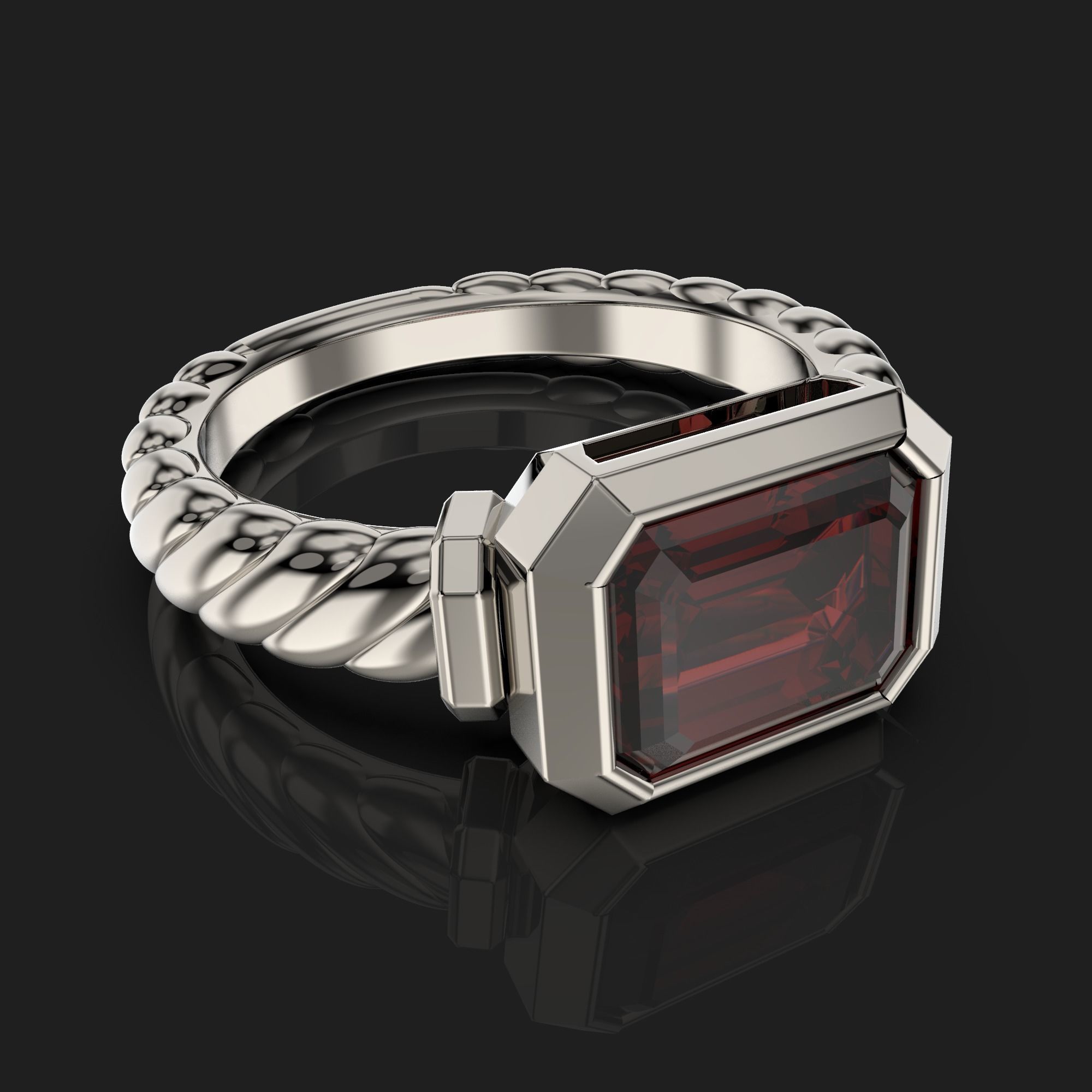 jewelry signet ring with gem shape emerald 2ct Printing file 3D print model_2