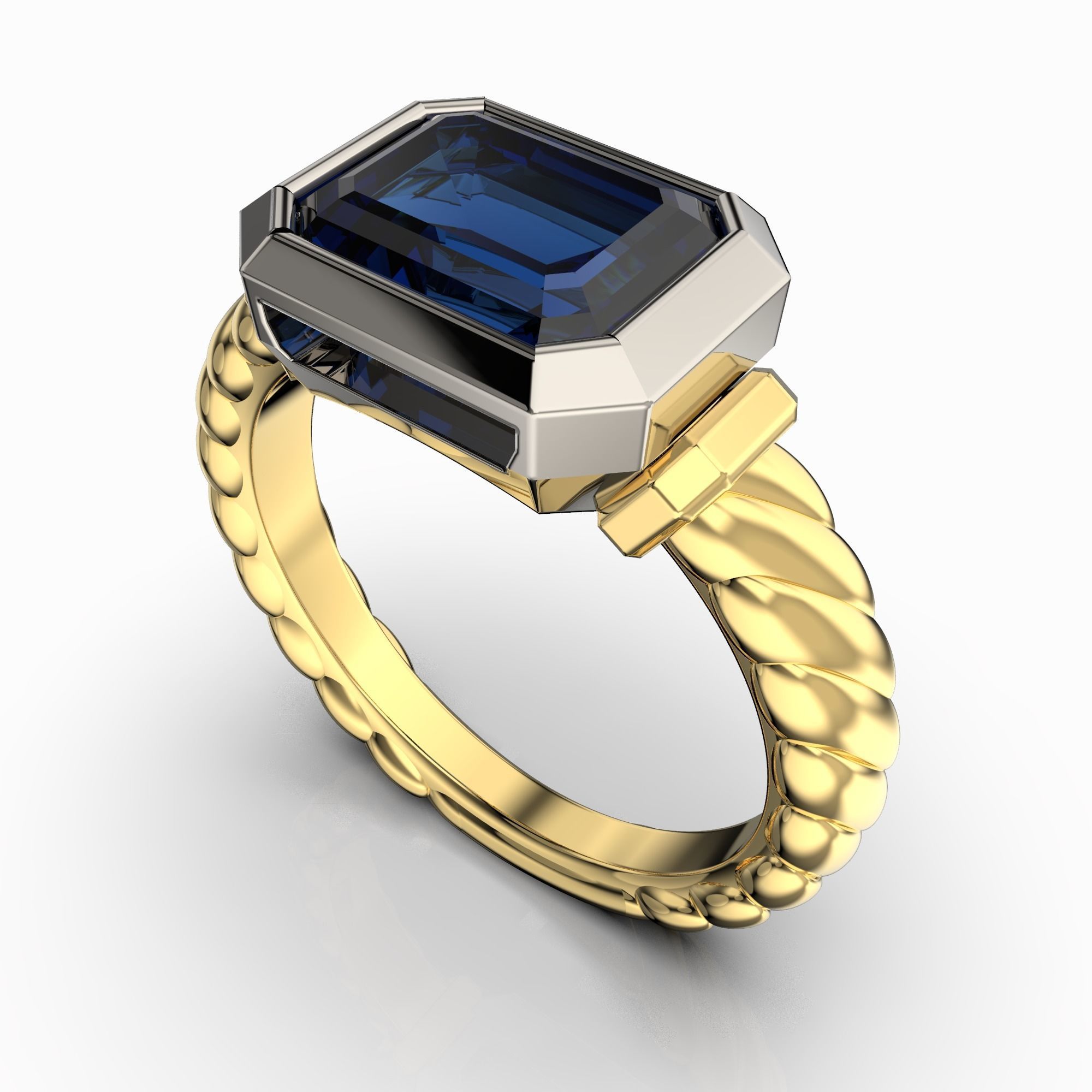 jewelry signet ring with gem shape emerald 2ct Printing file 3D print model_8