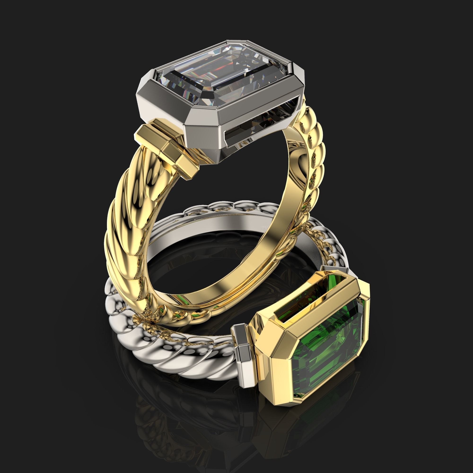 jewelry signet ring with gem shape emerald 2ct Printing file 3D print model_1