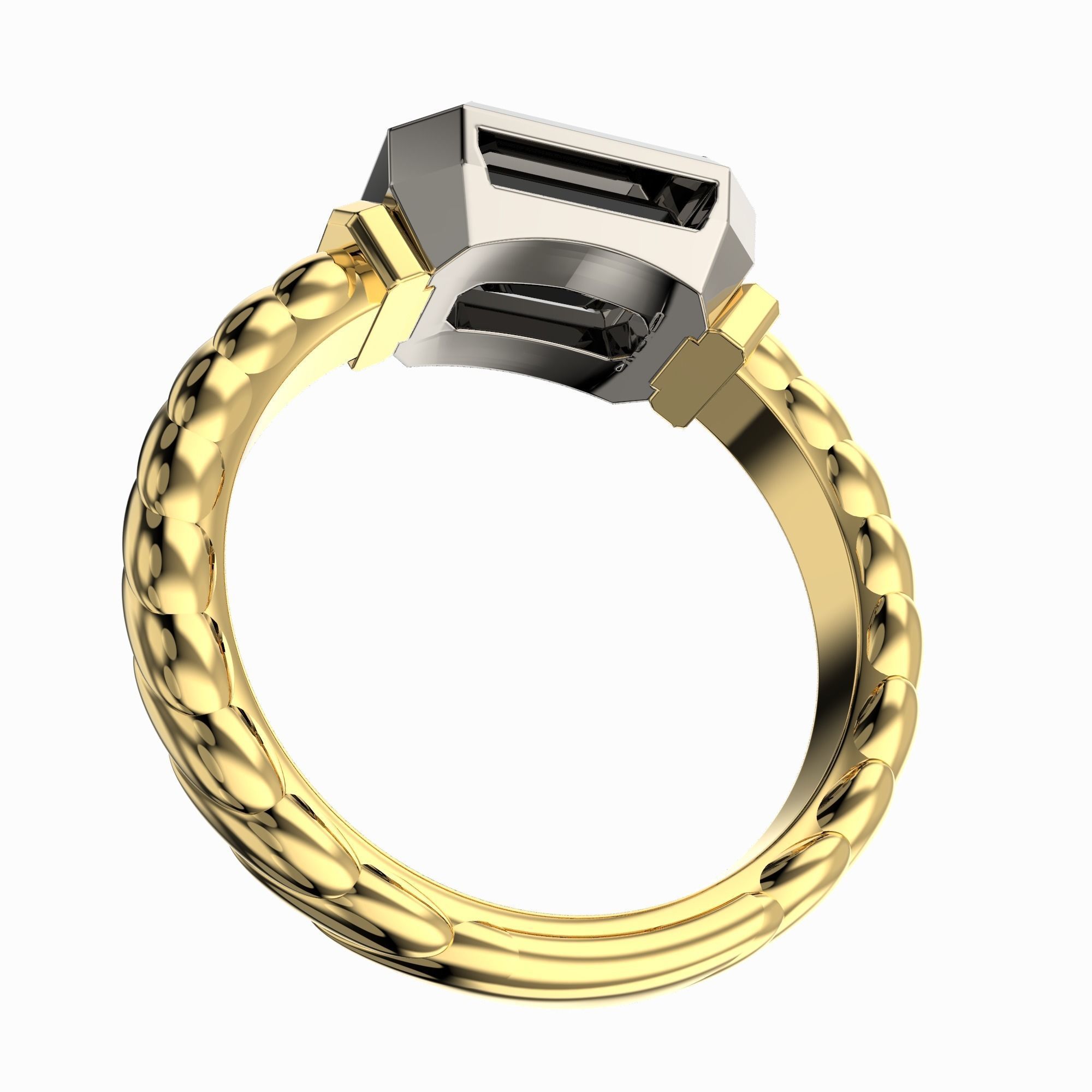 jewelry signet ring with gem shape emerald 2ct Printing file 3D print model_7