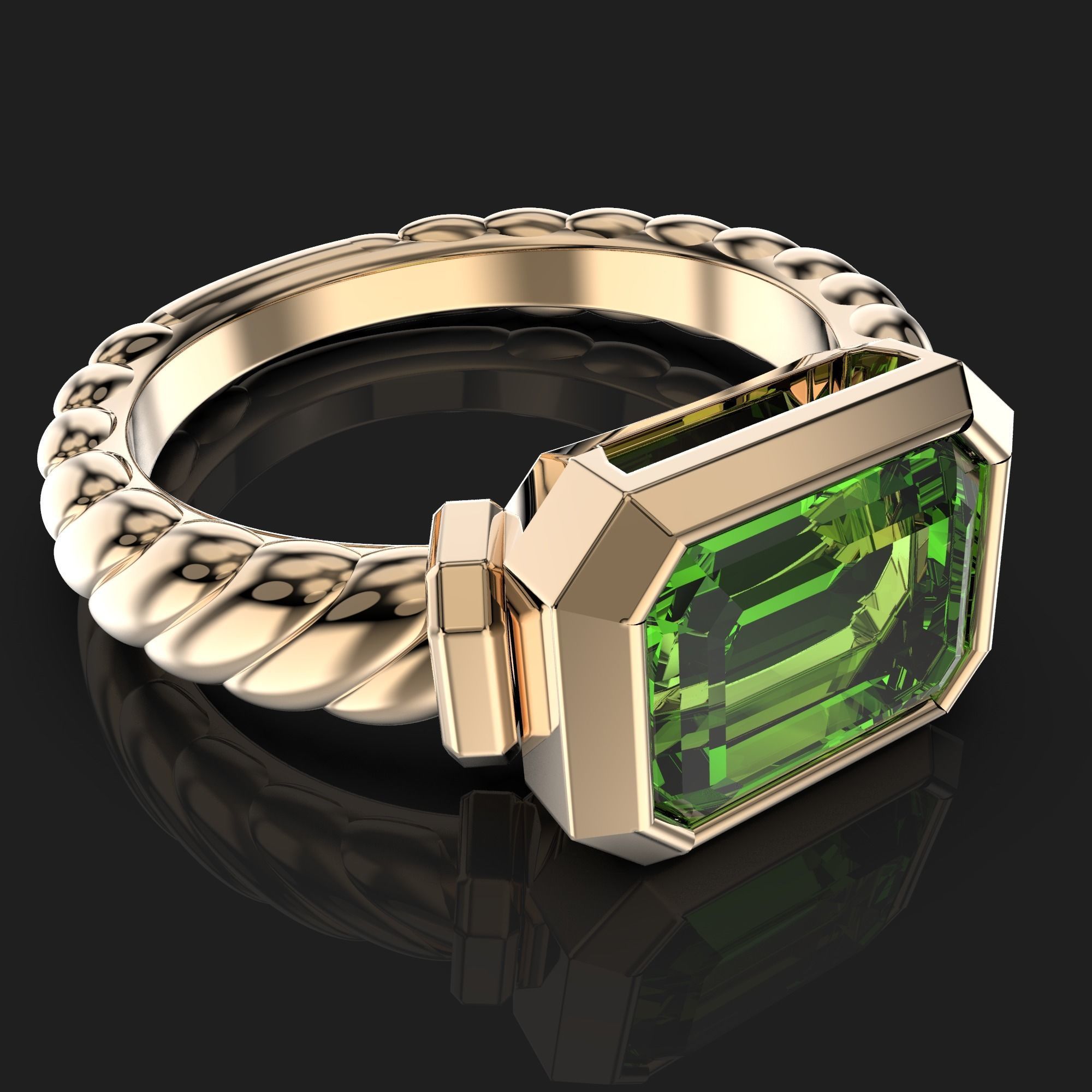 jewelry signet ring with gem shape emerald 2ct Printing file 3D print model_3