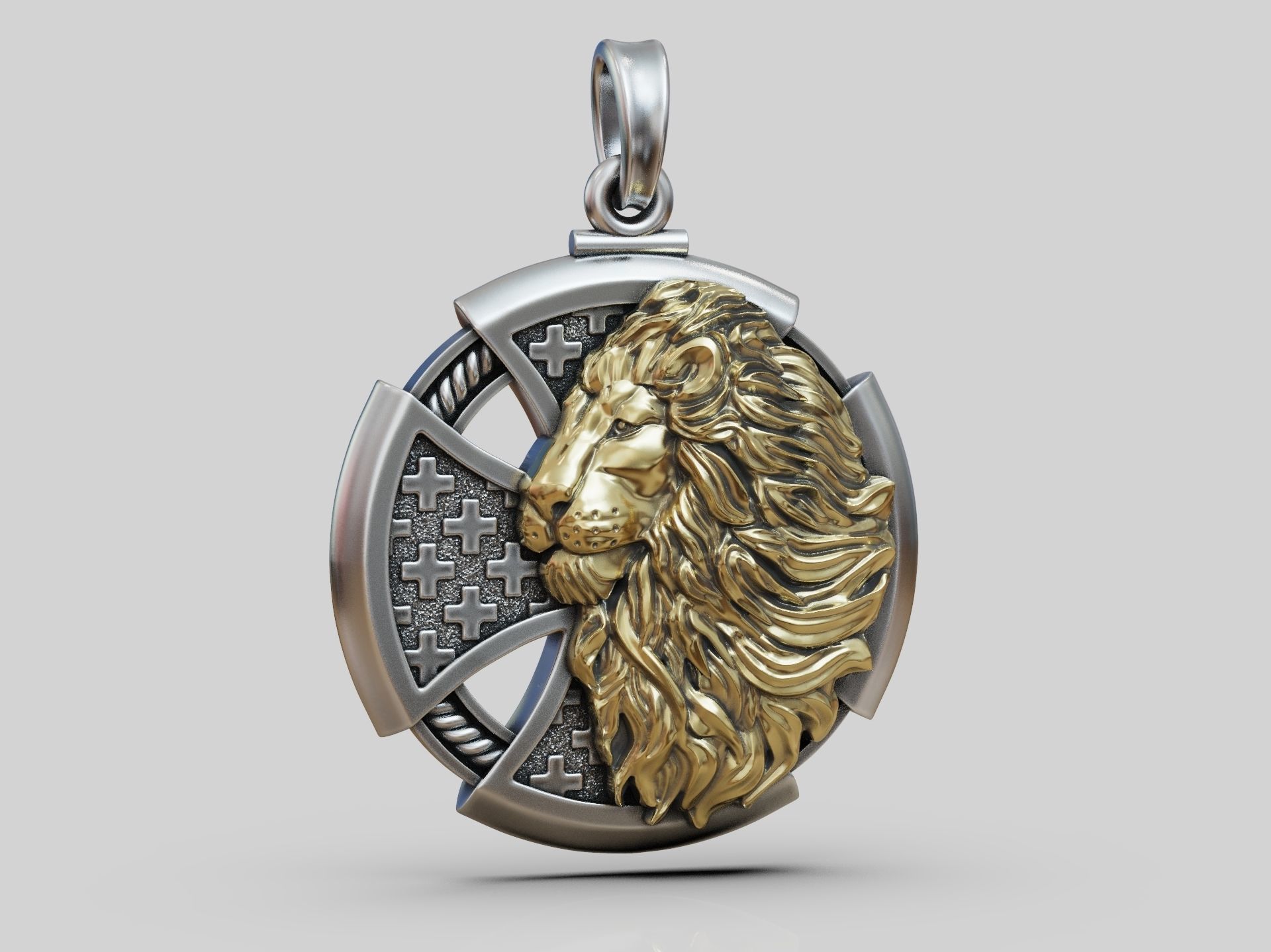 Cross Lion pendant 3D print model_3
