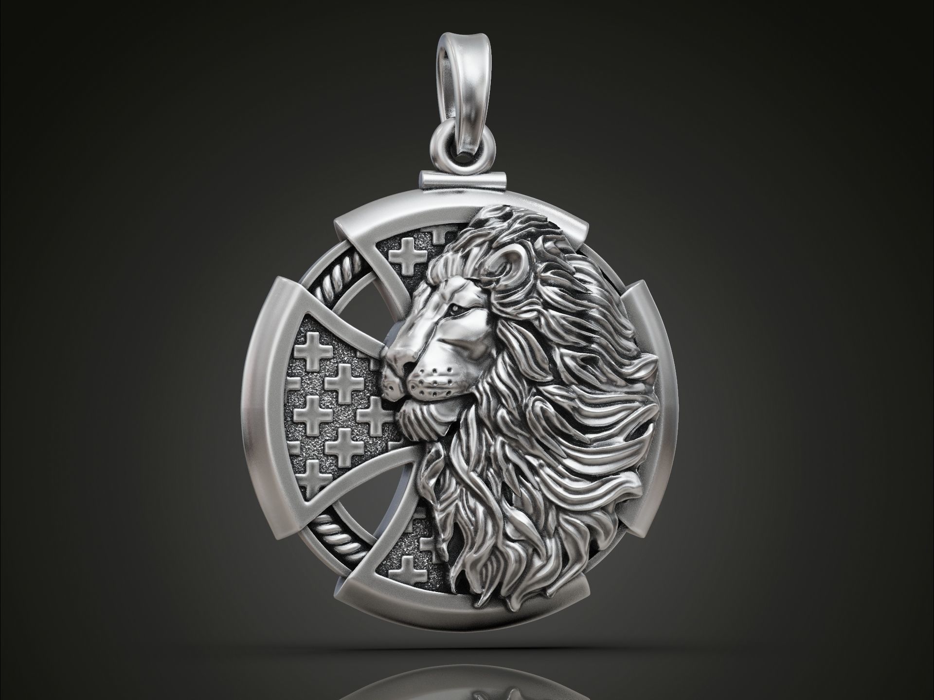 Cross Lion pendant 3D print model_1