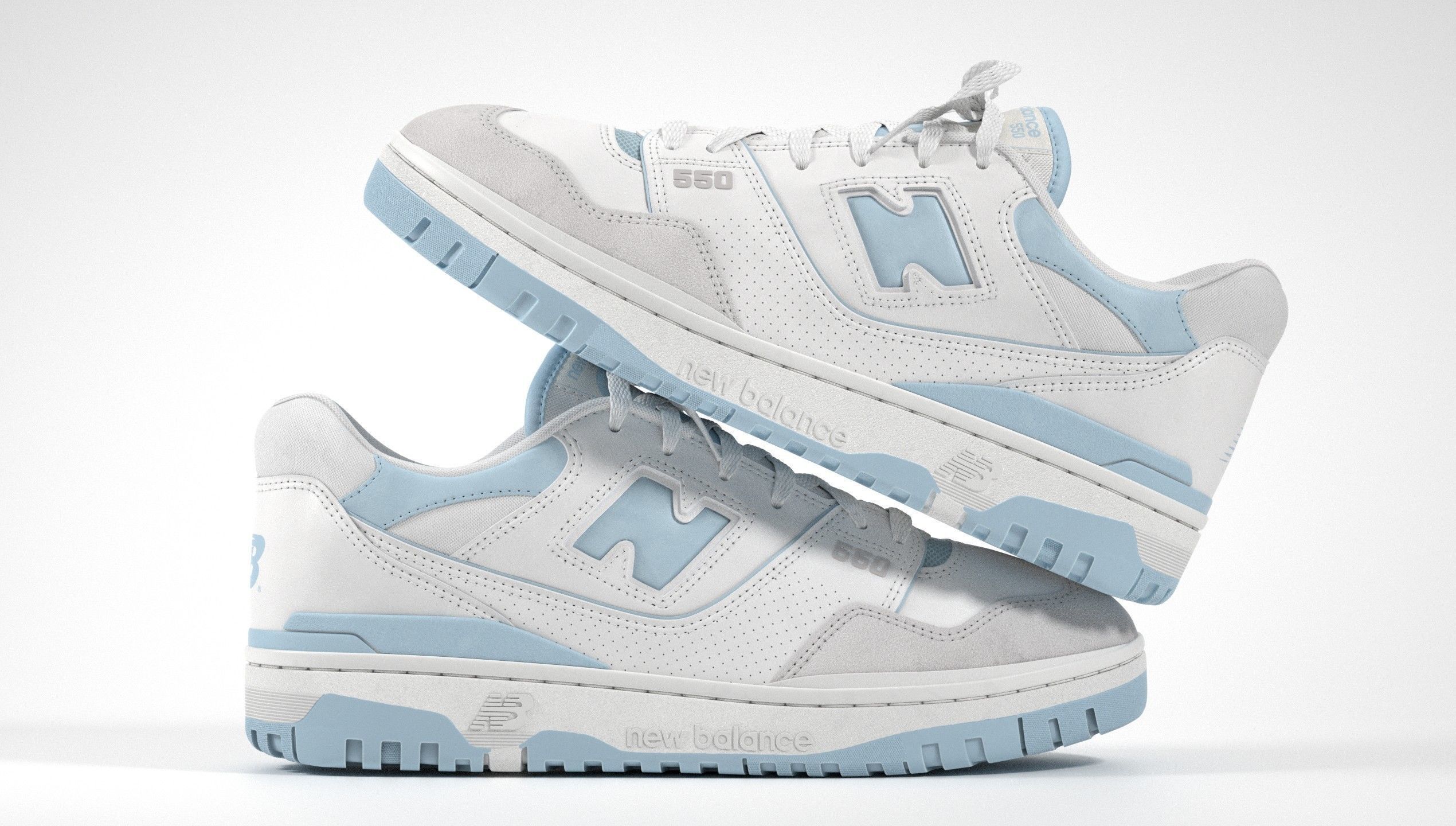 New Balance 550 Blue Suede Shoe 3D model_14