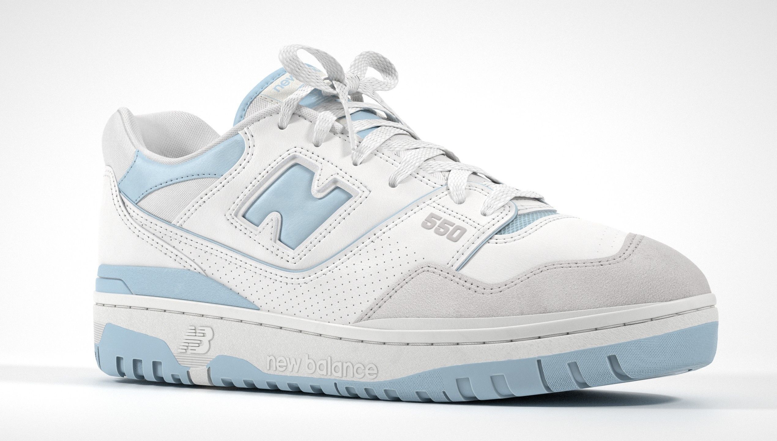 New Balance 550 Blue Suede Shoe 3D model_2