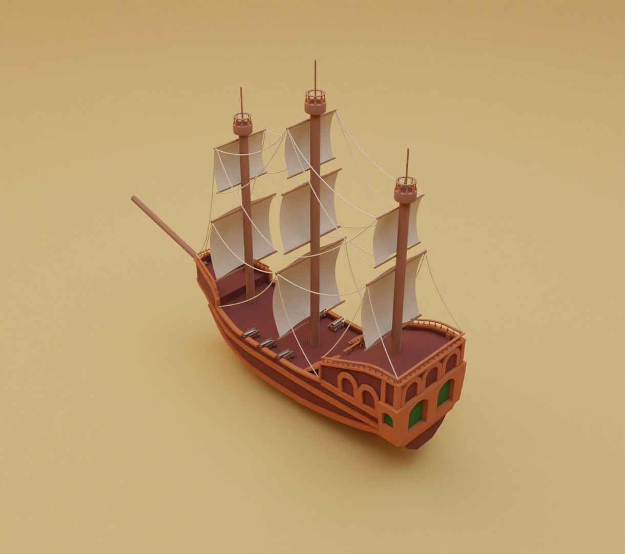 Stylized water ship 3D model for game 3D model_9