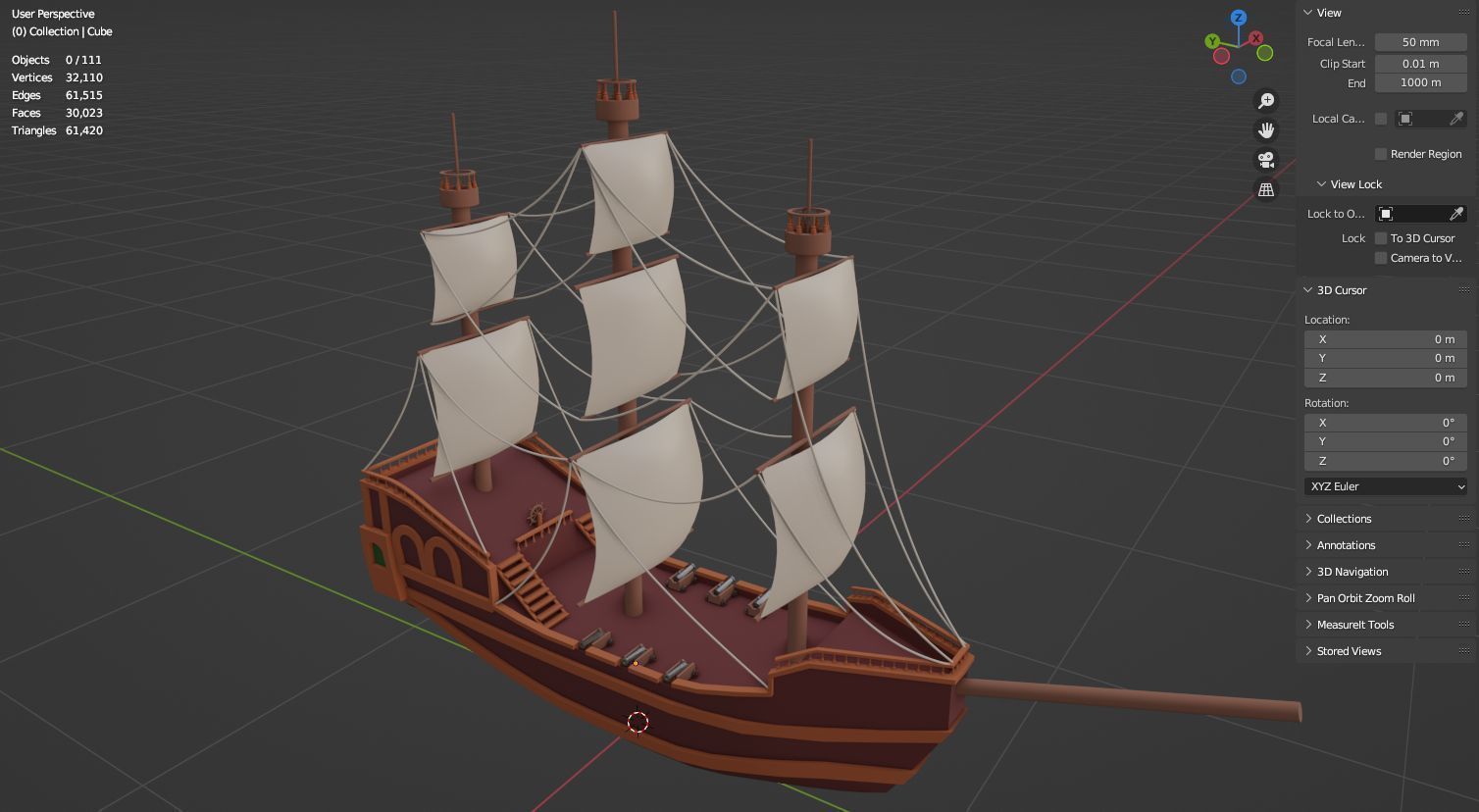 Stylized water ship 3D model for game 3D model_16