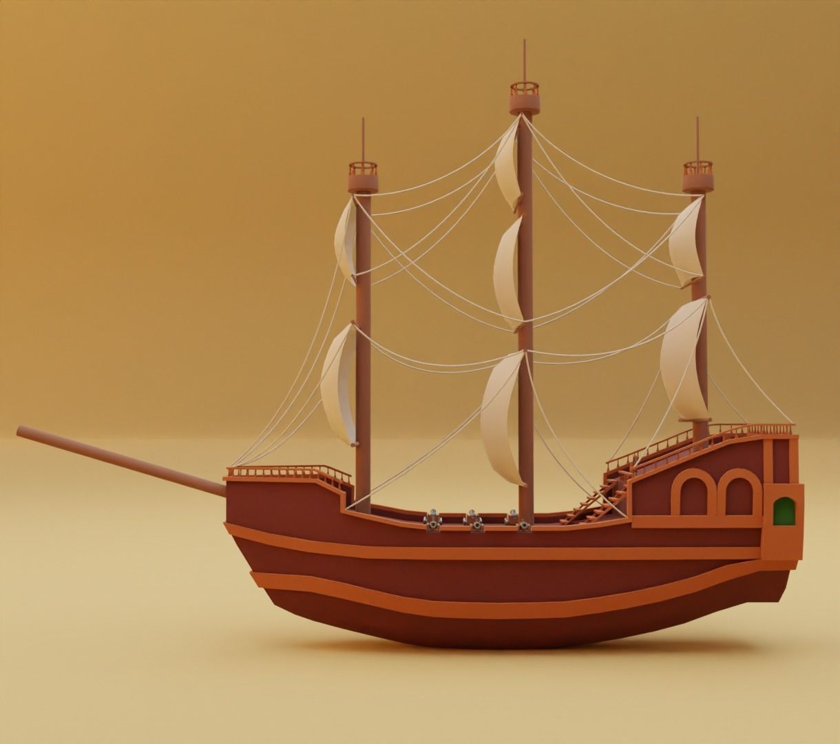 Stylized water ship 3D model for game 3D model_3