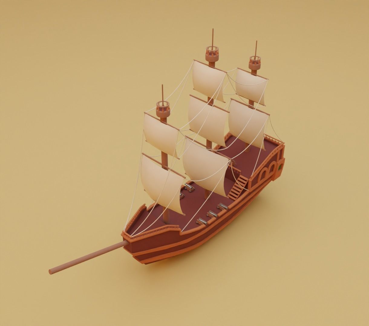 Stylized water ship 3D model for game 3D model_8