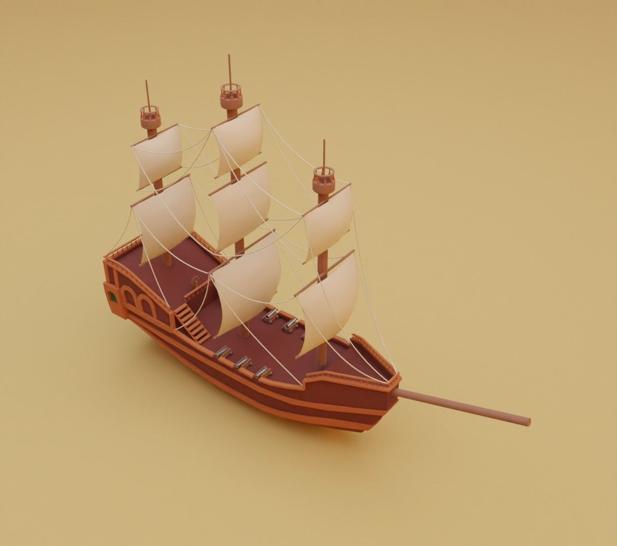 Stylized water ship 3D model for game 3D model_7