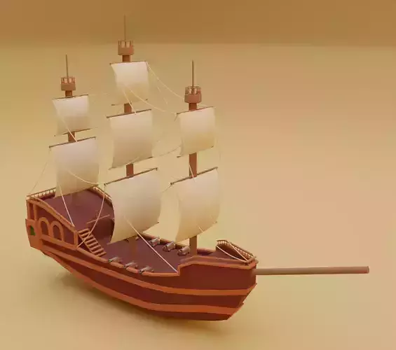 Stylized water ship 3D model for game