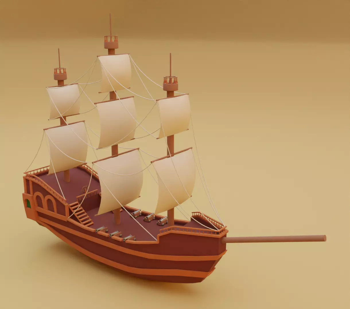 Stylized water ship 3D model for game 3D model_0