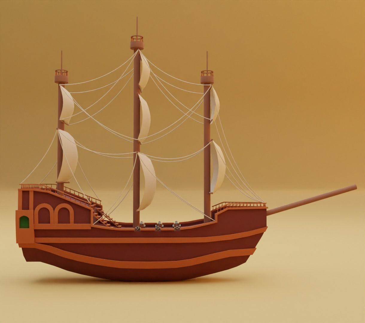 Stylized water ship 3D model for game 3D model_4