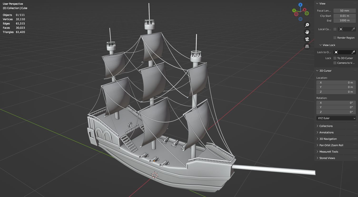 Stylized water ship 3D model for game 3D model_15