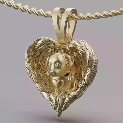 Dog heart pendant silver gold printable jewelry 3D model