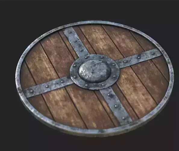 Wooden medieval round shield Low-poly 3D model