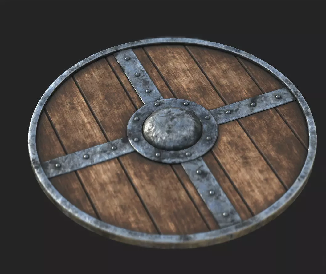 Wooden medieval round shield Low-poly 3D model