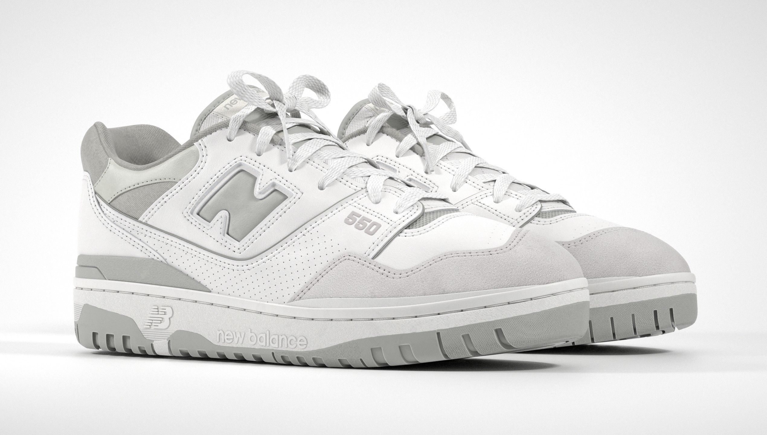 New Balance 550 Grey Suede Shoe 3D model_8