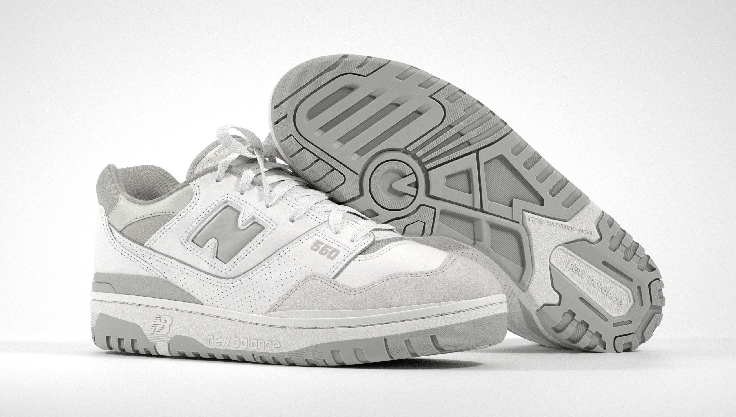 New Balance 550 Grey Suede Shoe 3D model_16
