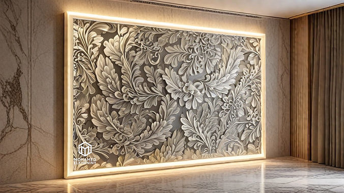 modern panel wall decor set relief stl mural CNC 306 3D model