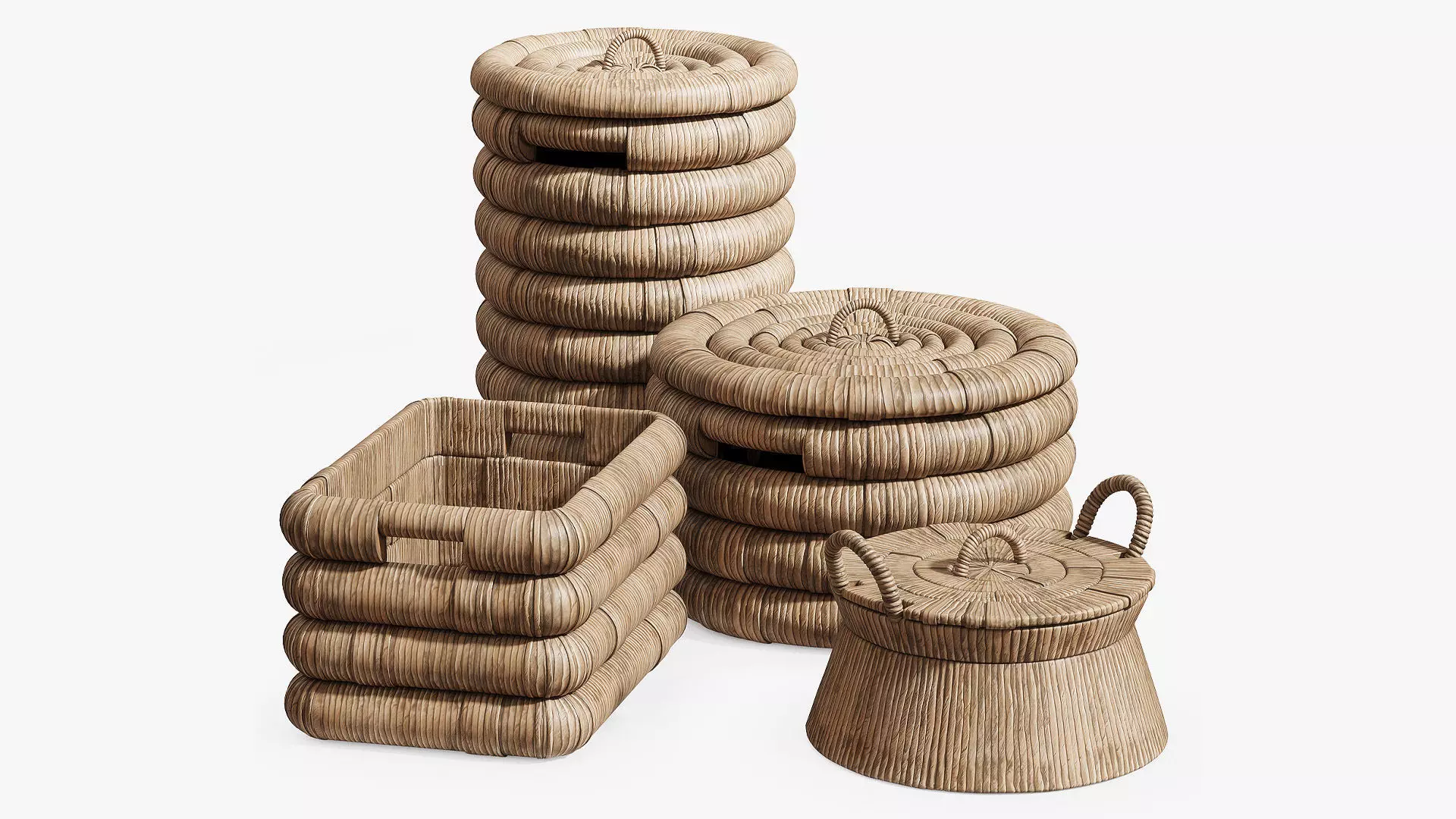Decorative set of four baskets 3D model_0