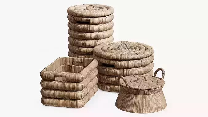 Decorative set of four baskets 3D model