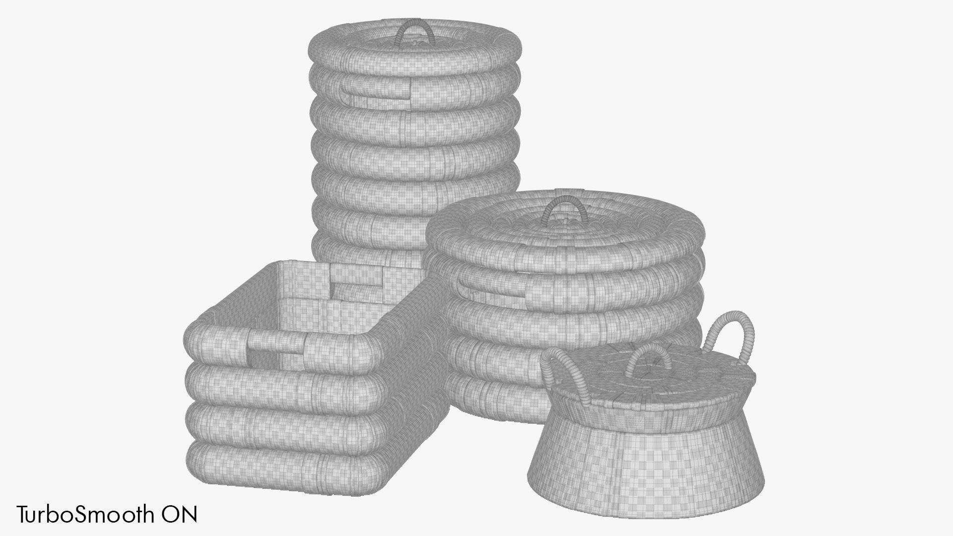 Decorative set of four baskets 3D model_5
