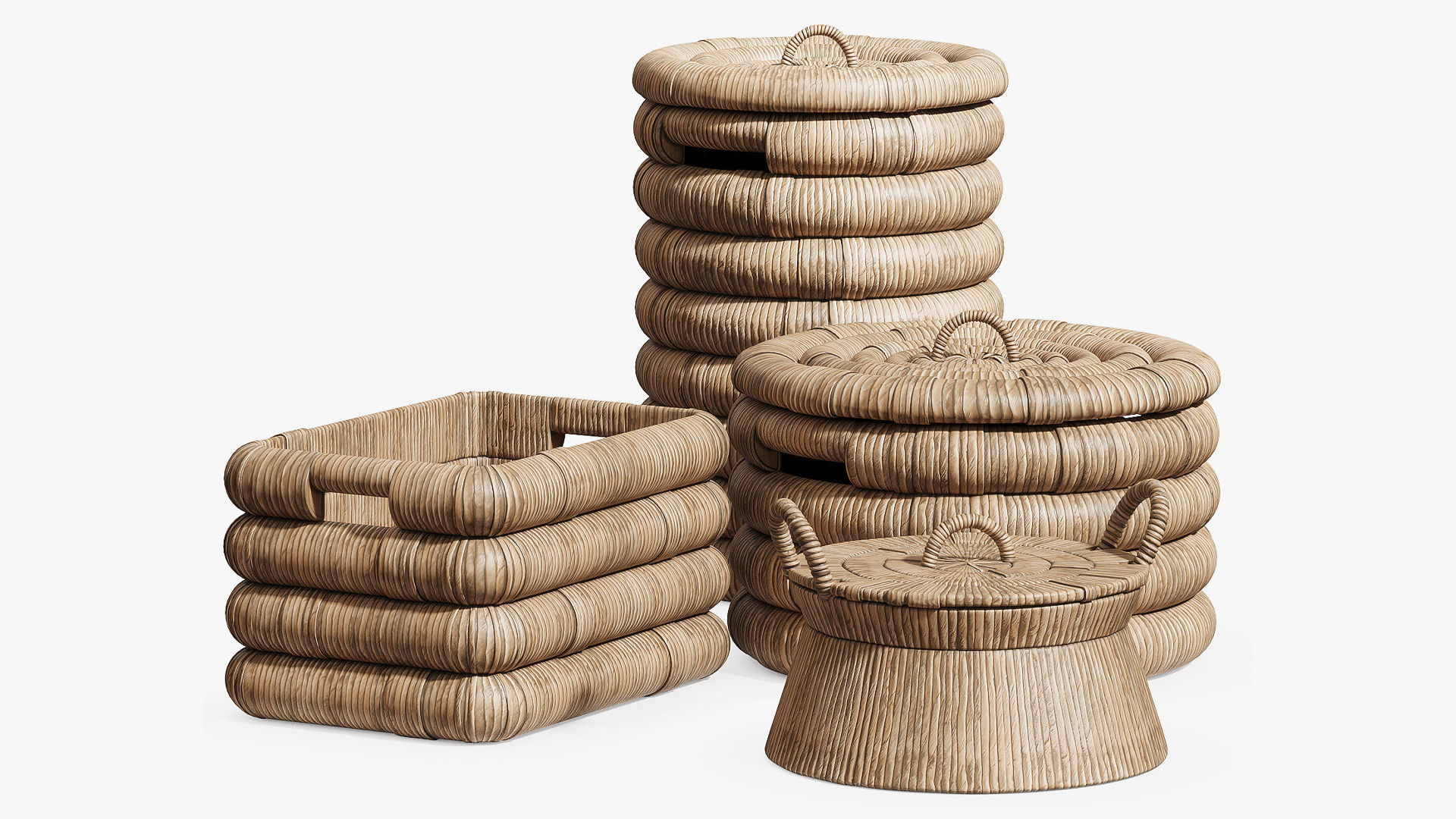 Decorative set of four baskets 3D model_1