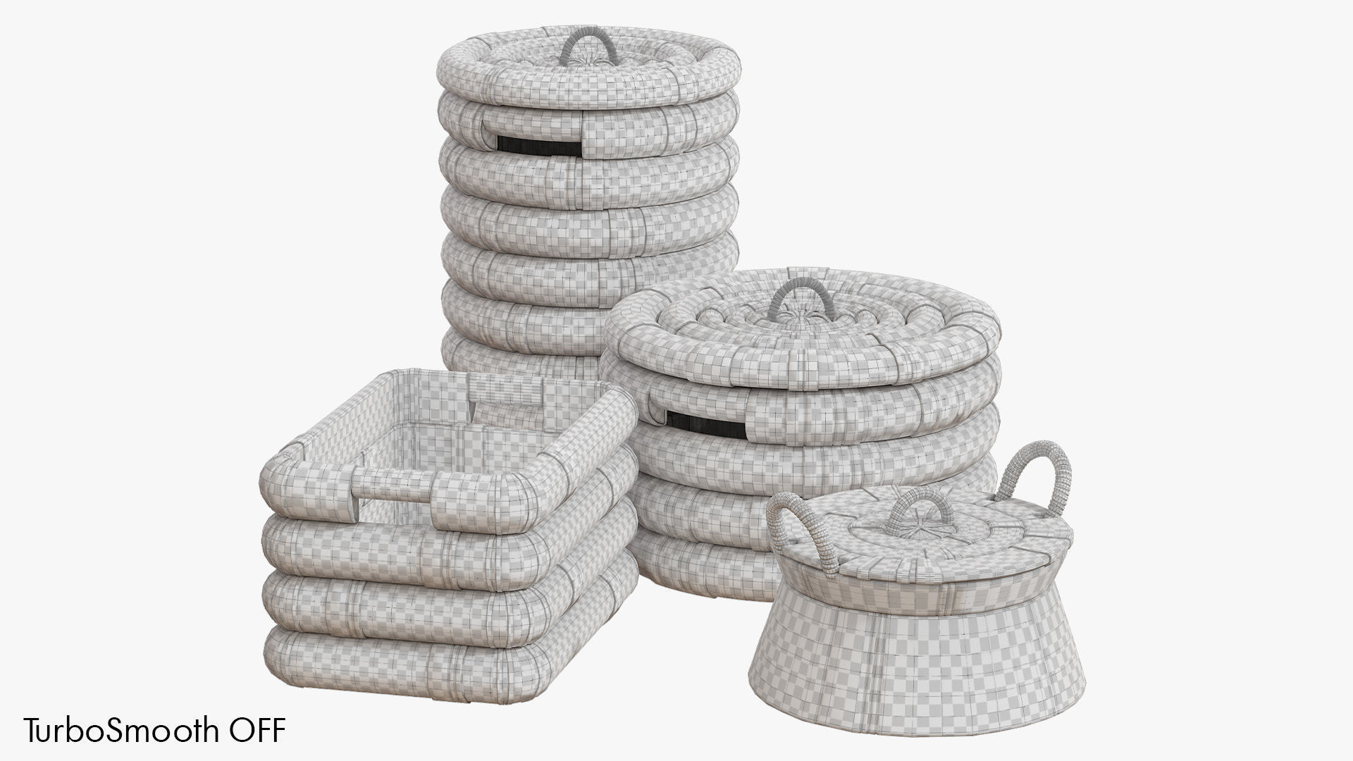 Decorative set of four baskets 3D model_6