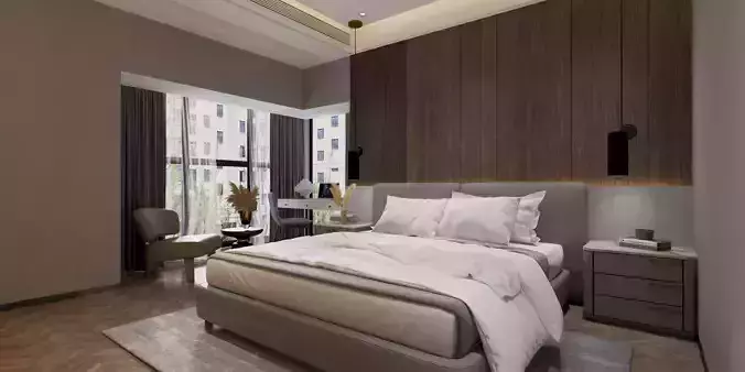 Modern interior bedroom scenary Vray