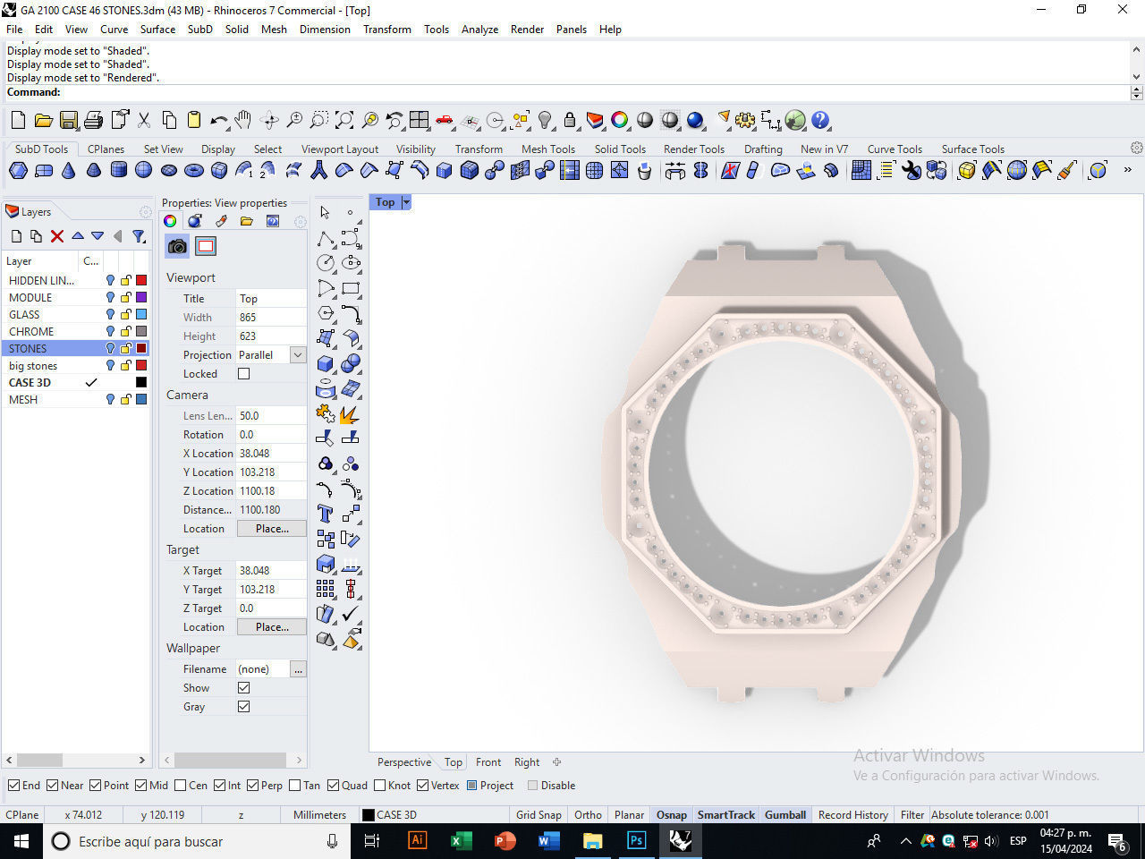 Watch Case compatible GA2100 46 stones 3D print model_6