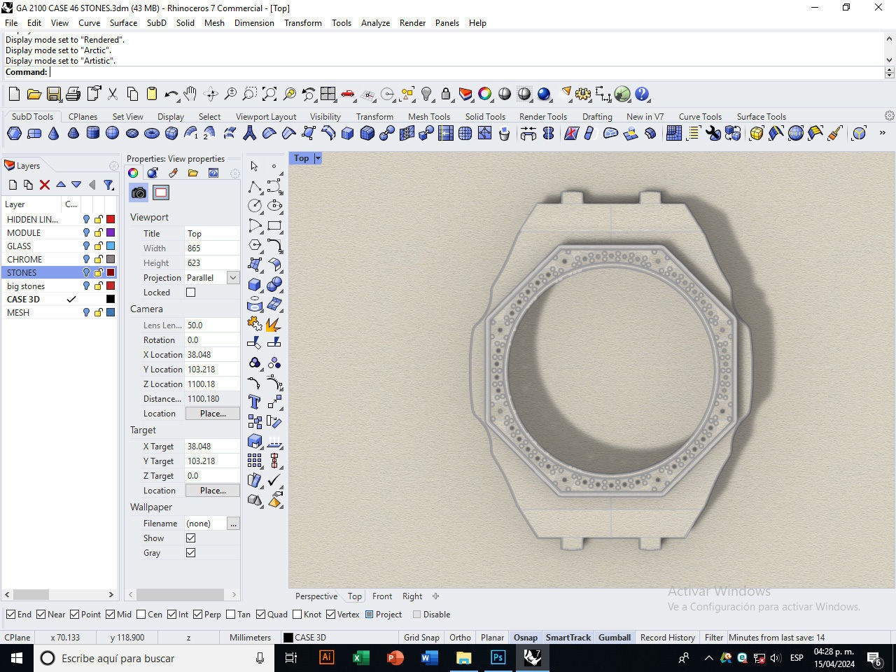 Watch Case compatible GA2100 46 stones 3D print model_7