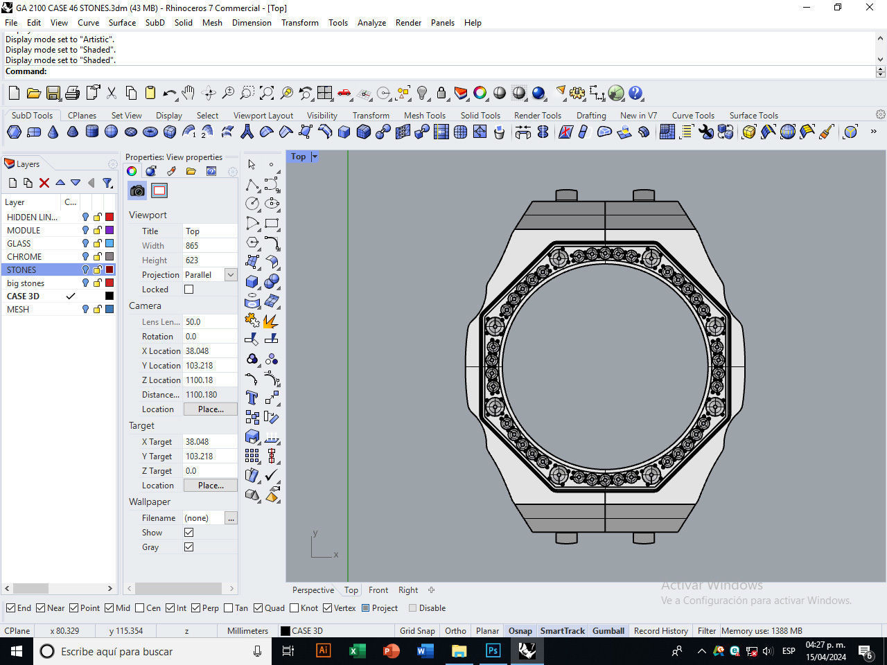 Watch Case compatible GA2100 46 stones 3D print model_5