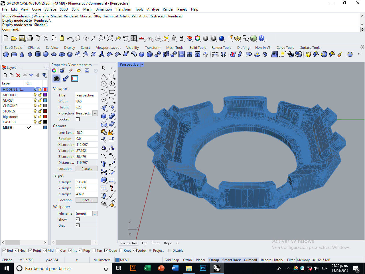 Watch Case compatible GA2100 46 stones 3D print model_9