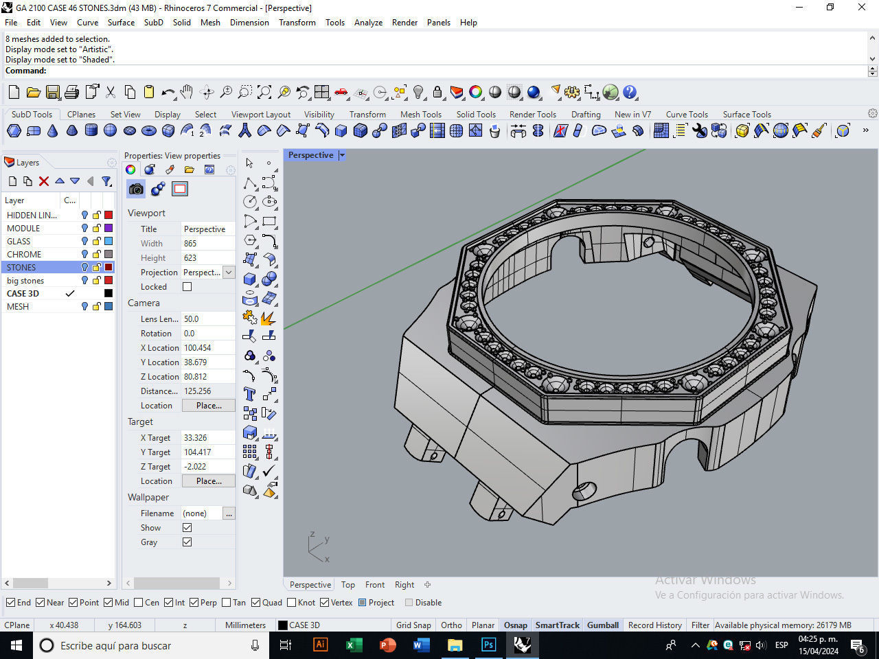 Watch Case compatible GA2100 46 stones 3D print model_14