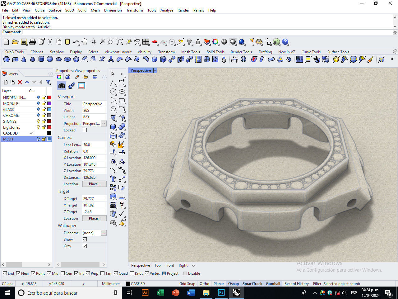 Watch Case compatible GA2100 46 stones 3D print model_13