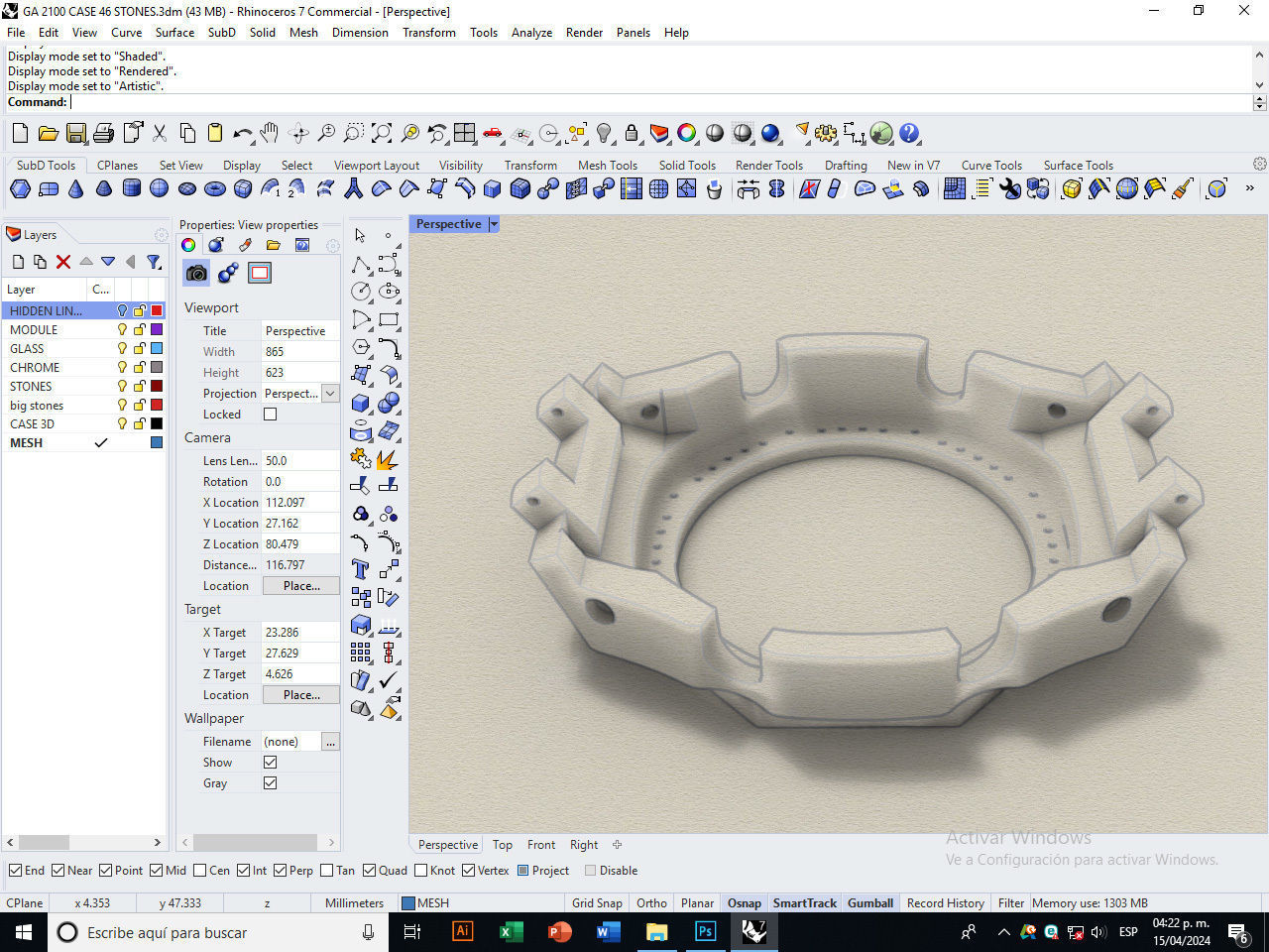 Watch Case compatible GA2100 46 stones 3D print model_10