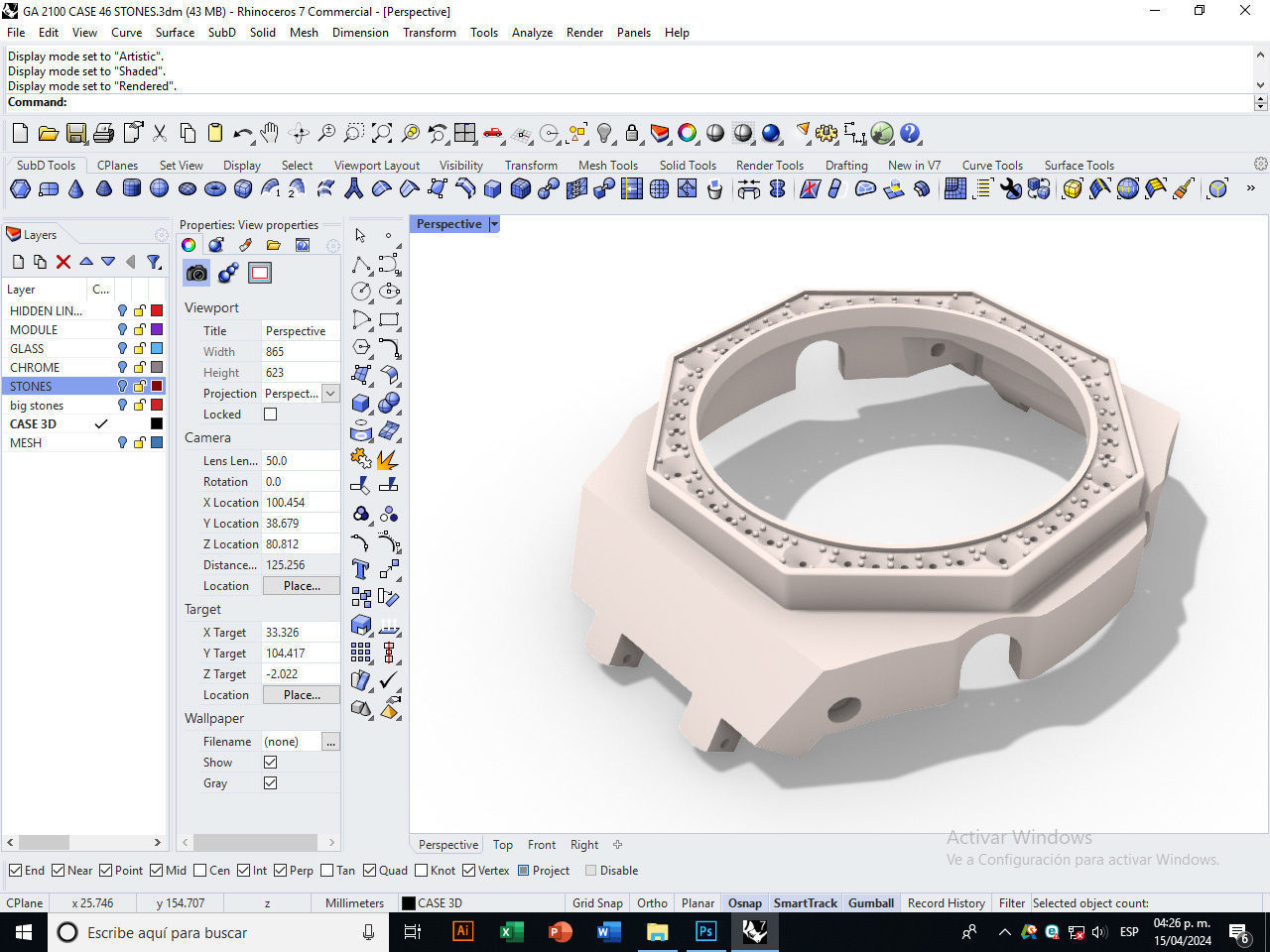 Watch Case compatible GA2100 46 stones 3D print model_15