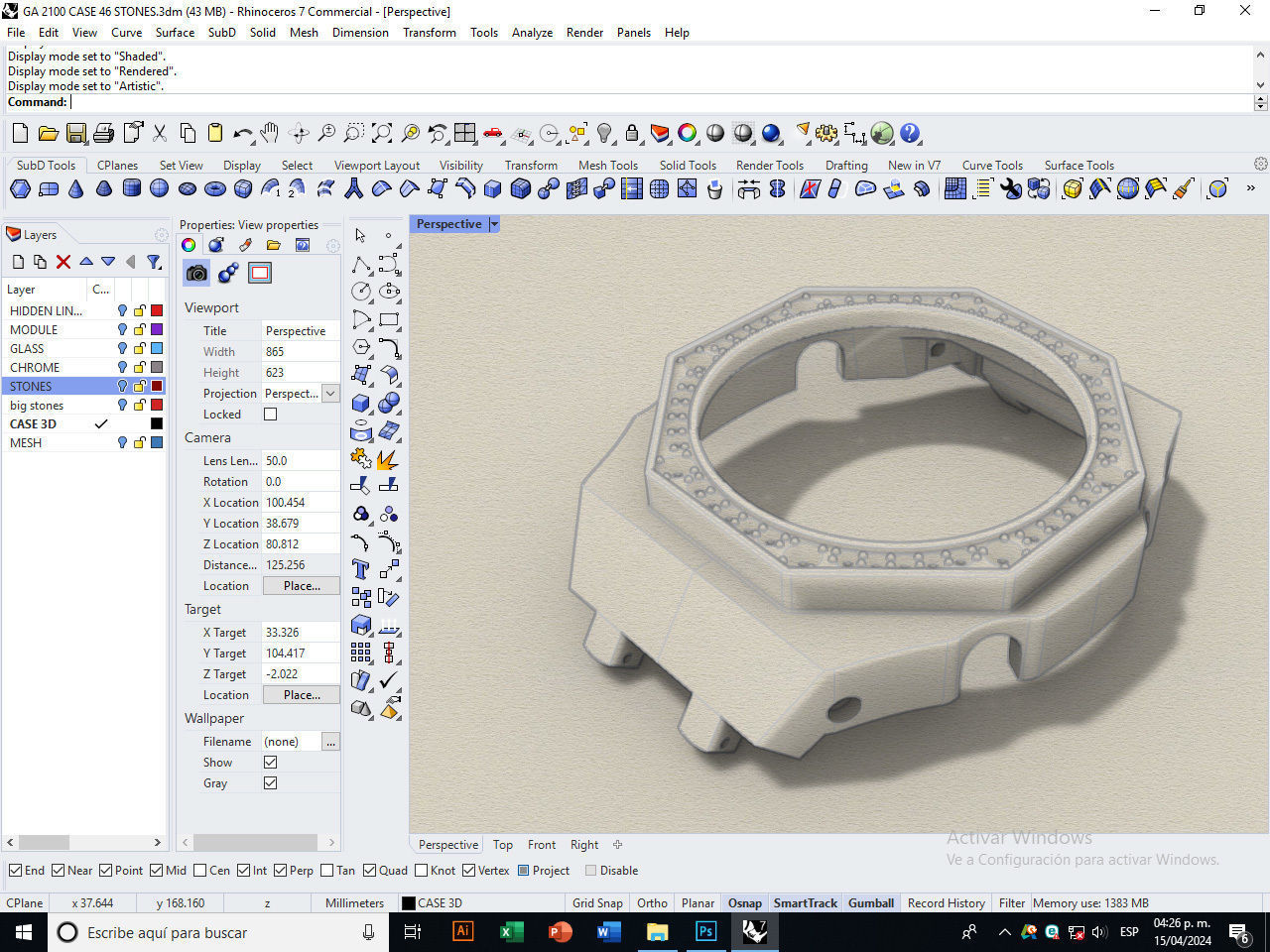 Watch Case compatible GA2100 46 stones 3D print model_16