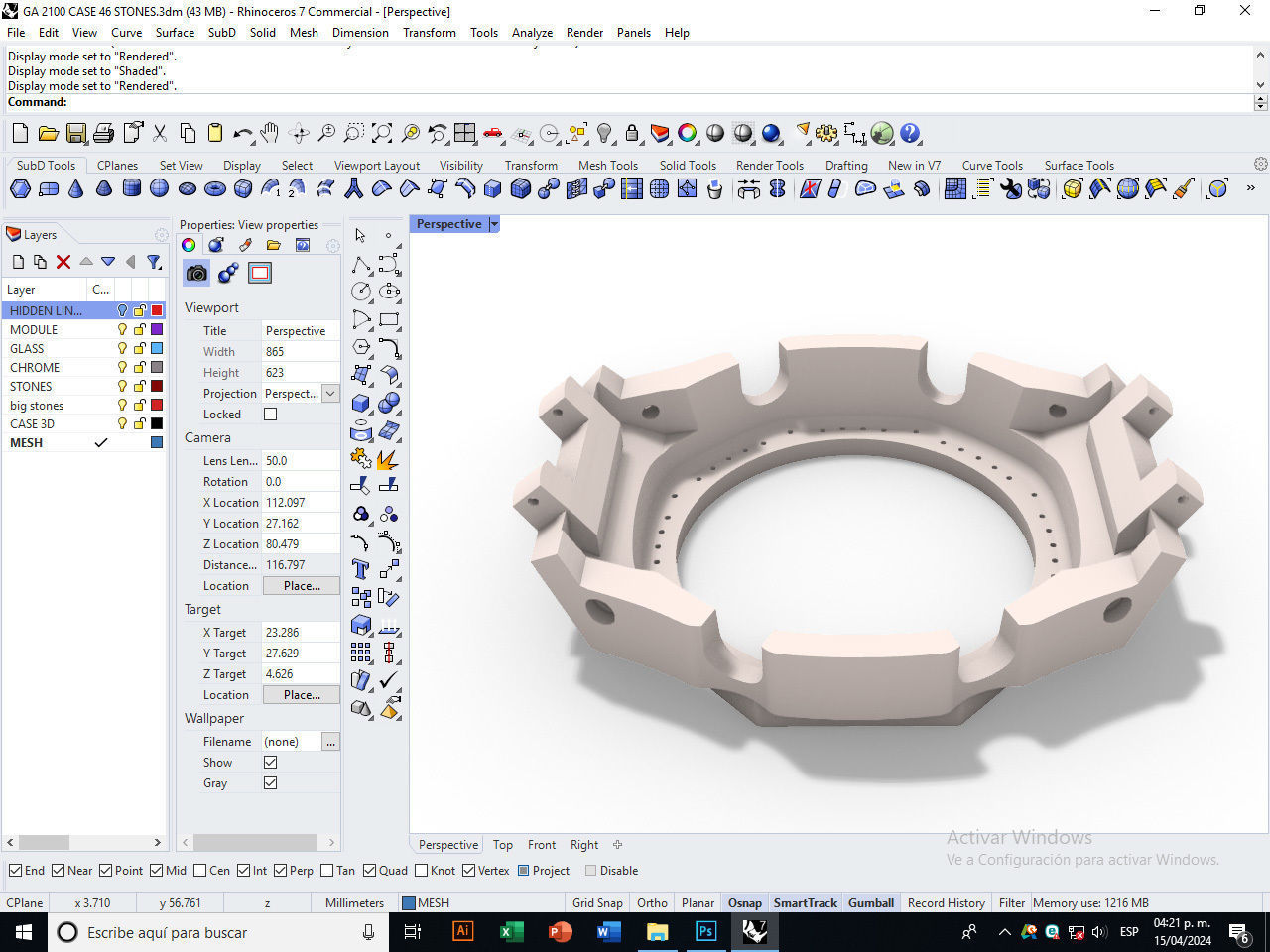 Watch Case compatible GA2100 46 stones 3D print model_8