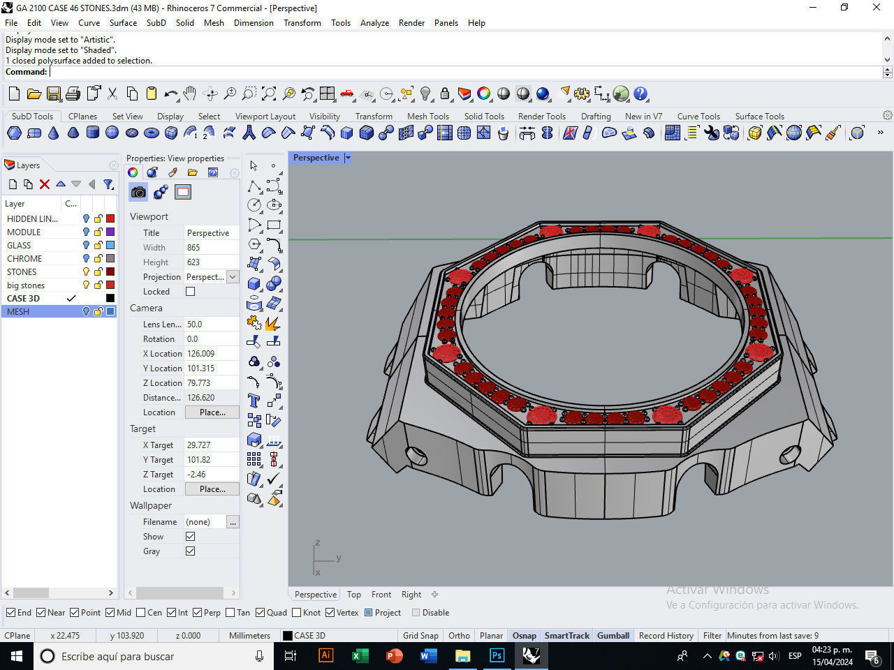 Watch Case compatible GA2100 46 stones 3D print model_11