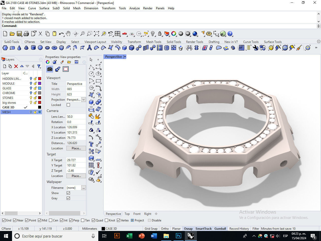 Watch Case compatible GA2100 46 stones 3D print model_12