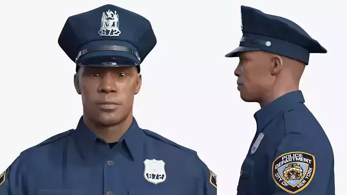 African American Police Officer T-Pose 3D model