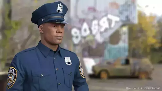 African American NYPD Police Officer Standing Pose Fur