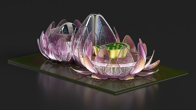 Wujin Lotus Building Night Lights On 3D model 7