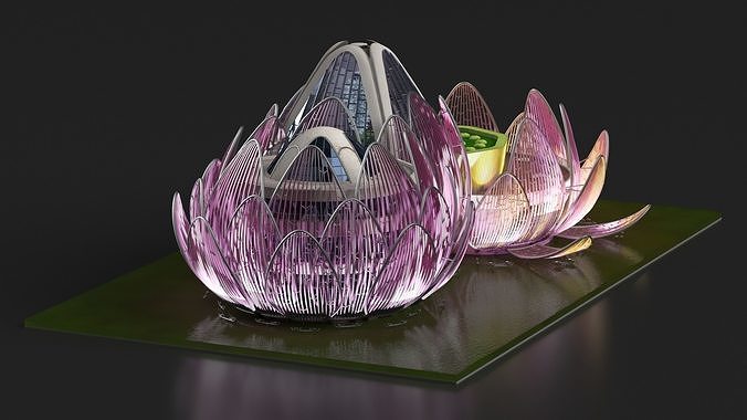 Wujin Lotus Building Night Lights On 3D model 6
