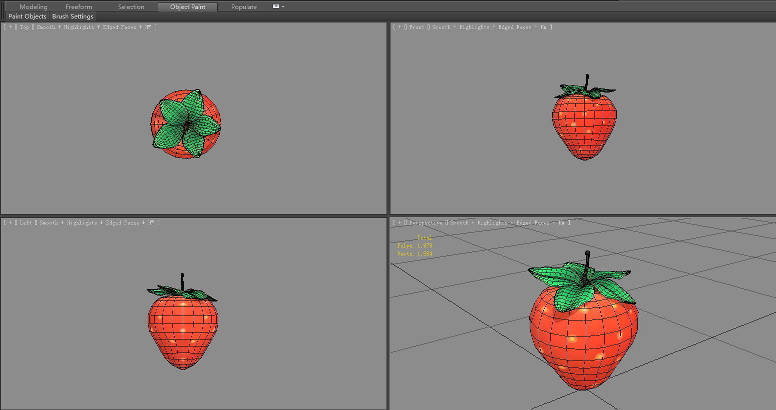 Cartoon strawberry Low-poly 3D model_4